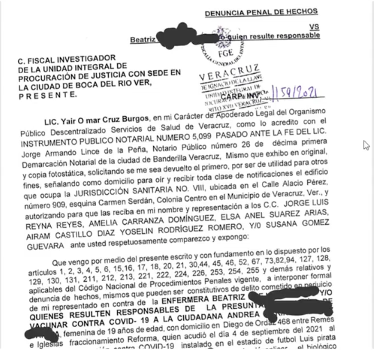 Denuncia contra enfermera que simul&oacute; vacunar